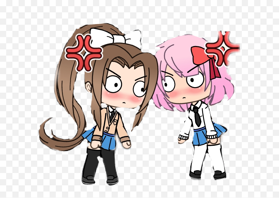 Monika And Sayori Half Way Through A Fight - Cartoon Emoji,Emoji Fight