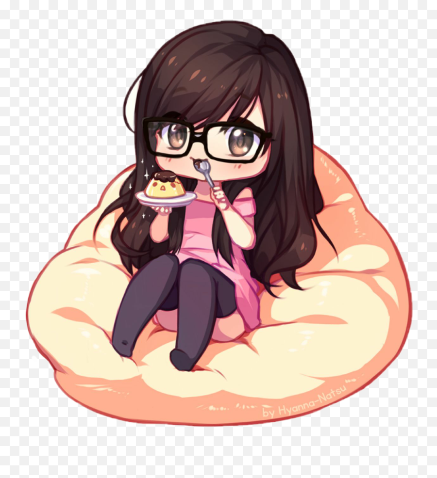 Chubby Girl While Eating - Chibi Girl With Glasses And Brown Hair Emoji,Chu...