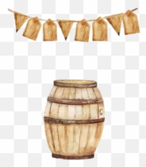 Watercolor Wooden Barrel Garland Banner Pennant Flag - Clip Art Emoji