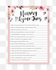 Pink Floral Nursery Rhyme Quiz For Girl - Baby Shower Bingo Printable Emoji