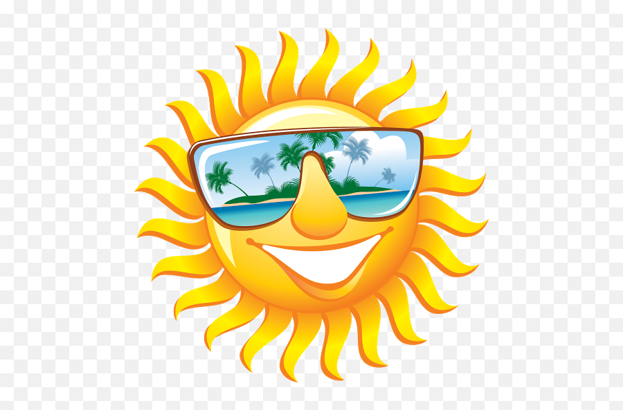 Sunny - Sun Smiley Face With Sunglasses Emoji,Umbrella And Sun Emoji