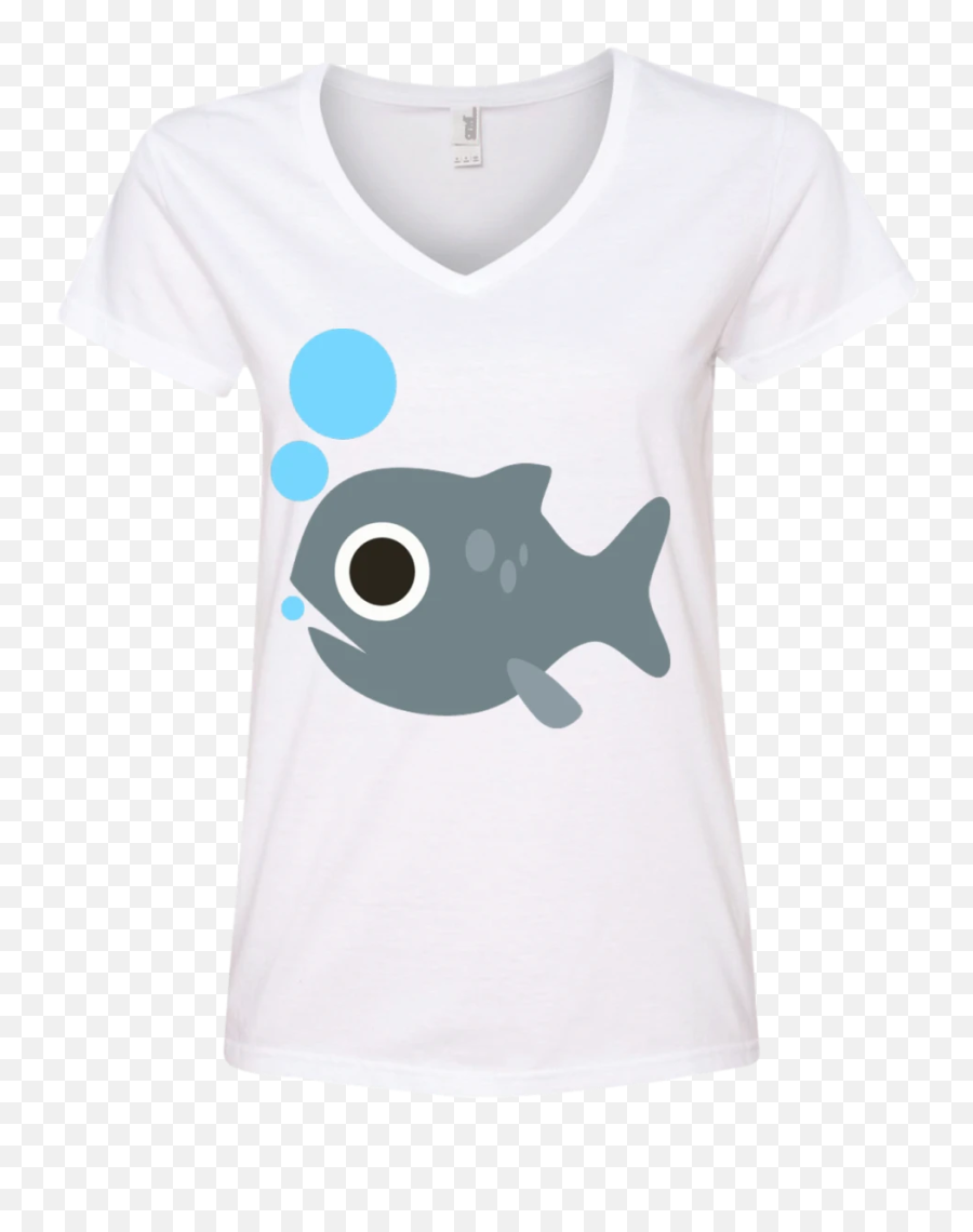 Fish Blowing Bubbles Emoji Ladies V - Anglerfish,Skull Fish Fish Emoji