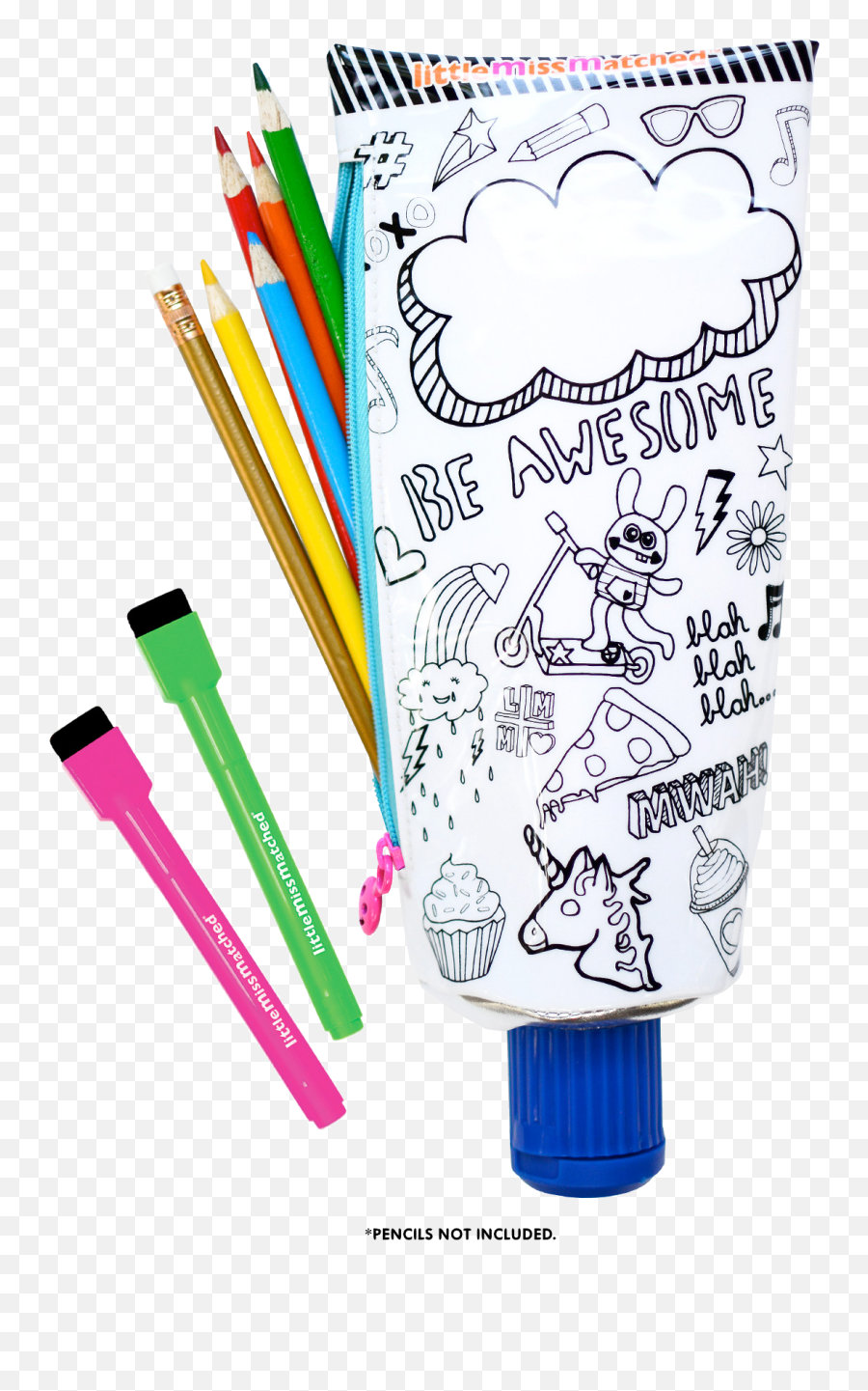 Little Missmatched Colorize Pencil Pouch With Pencil Sharpener - Doodle Emoji,Paper And Pen Emoji