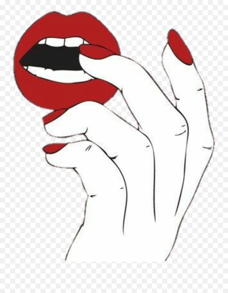 Hand Tumblr Lips Redlipstick - Hands With Painted Nails Illustration Emoji,Emoji Hand And Lips