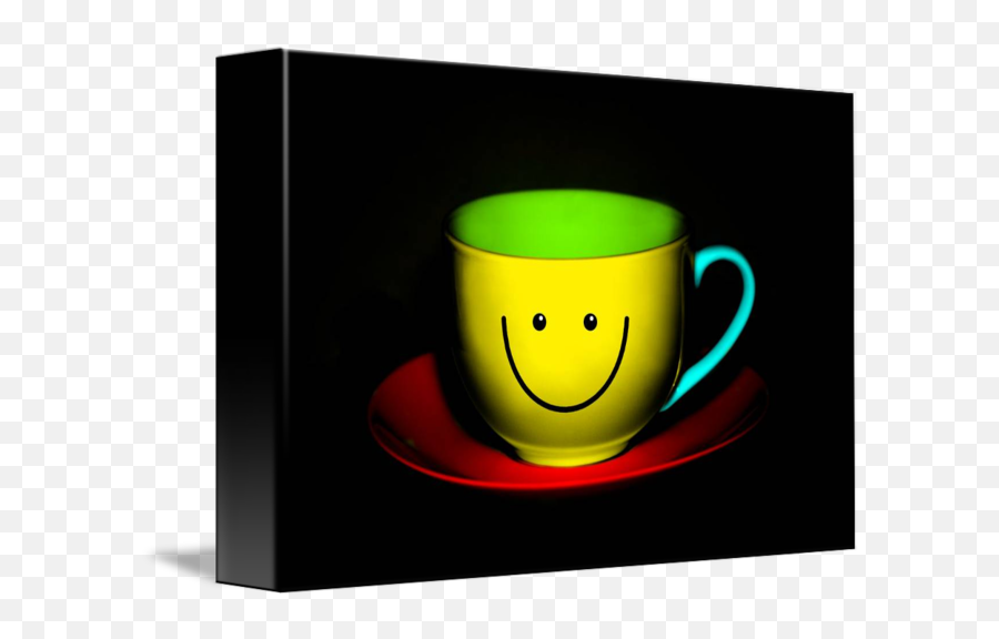 Funny Wall Art - Smiley Colourful Teacup By Natalie Kinnear Coffee Cup Emoji,Funny Emoticon