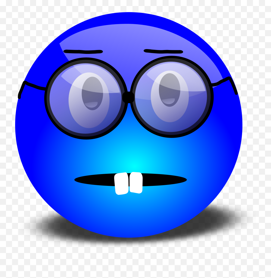 Nerdy Blue Smiley With Overbite And Glasses - Sad Emoji Blue Face,Nerdy Emoji