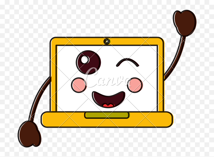 Laptop Computer Wink Emoji Icon Image - Happy Laptop Image Cartoon,Emoji On Computer