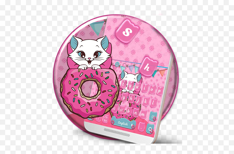 Cute Pink Donut Cat Keyboard Theme - Gata Marie Emoji,Cat Emojis For Android