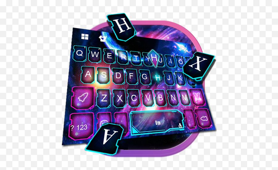 Galaxy Neon Rocket Keyboard Theme - Computer Keyboard Emoji,Flag And Rocket Emoji