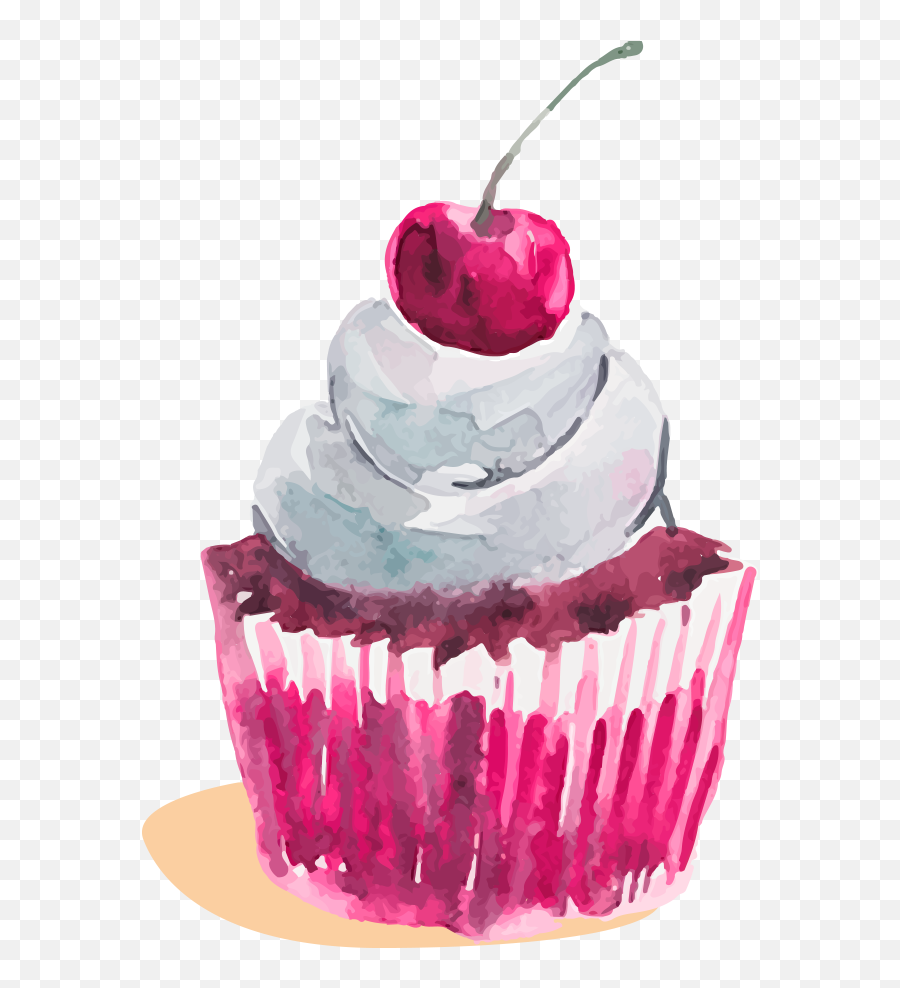 Cupcake Watercolor Painting Dessert - Cake Png Download Art Watercolor Cake Painting Emoji,Emoji Cupcakes