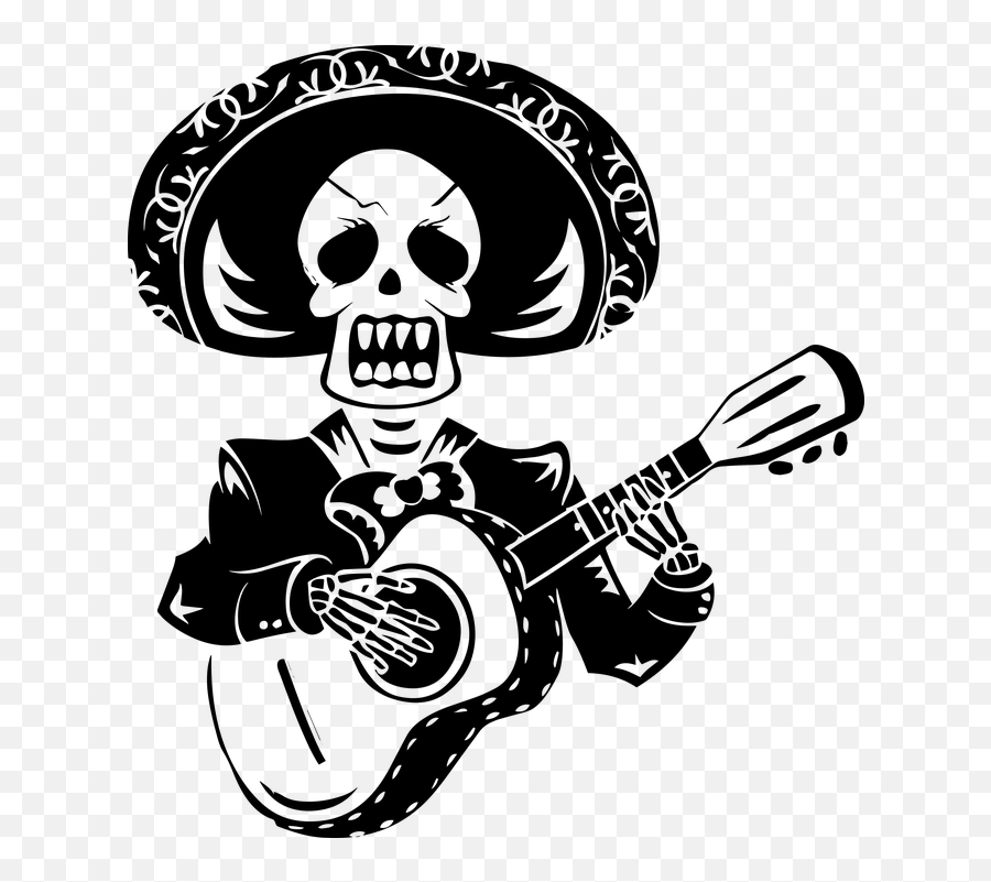 Day Of The Dead Skeleton Guitar - Day Of The Dead Stencil Wall Emoji,Emoji Trunk Or Treat