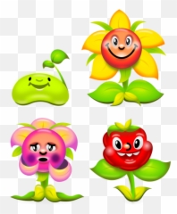 Vector Clip Art Of Set Of Happy Flowers - Sunflower Drawing Cartoon Emoji,Flower Emoticon