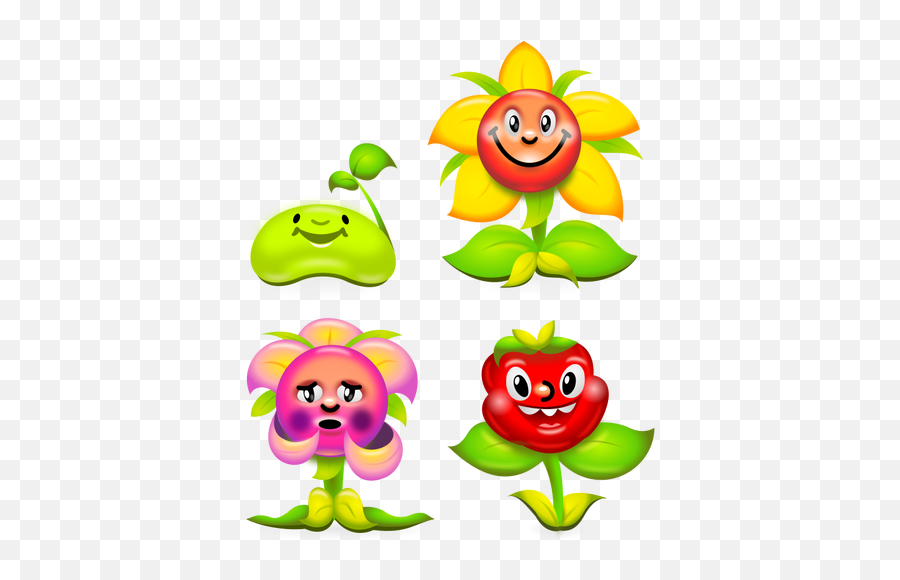 Vector Clip Art Of Set Of Happy Flowers - Sunflower Drawing Cartoon Emoji,Flower Emoticon