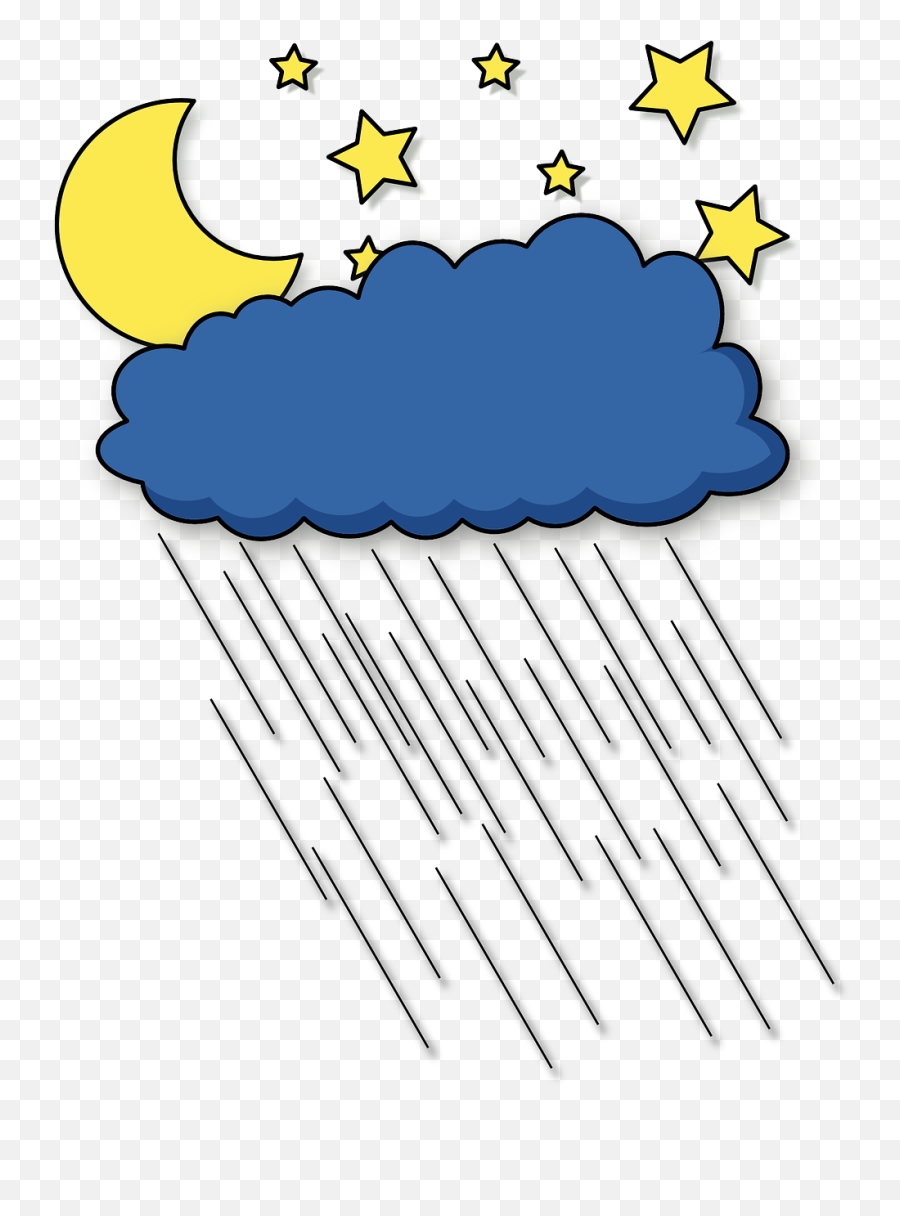 Rain Heavy Rain Cloud Moon Sky - Cartoon Pics Of Rainy Night Emoji,Emoji Lightning Bolt And Umbrella