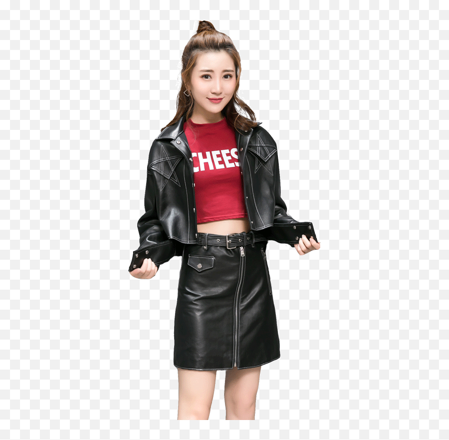 The New Haining Leather Leather Female Sheep Han Edition Loose Woman Jacket Big Yards Dress Tide - Leather Jacket Emoji,Breast Emoji