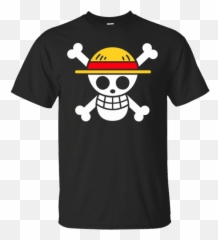 Menu0027s One Piece Luffy Jolly Roger Straw Hat Pirate T Shirt - Design For Emoji
