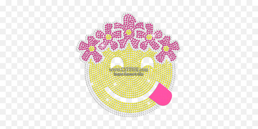 Cute Smile Face With Pink Flowers Iron - Smiley Emoji,Flower Emoji Face