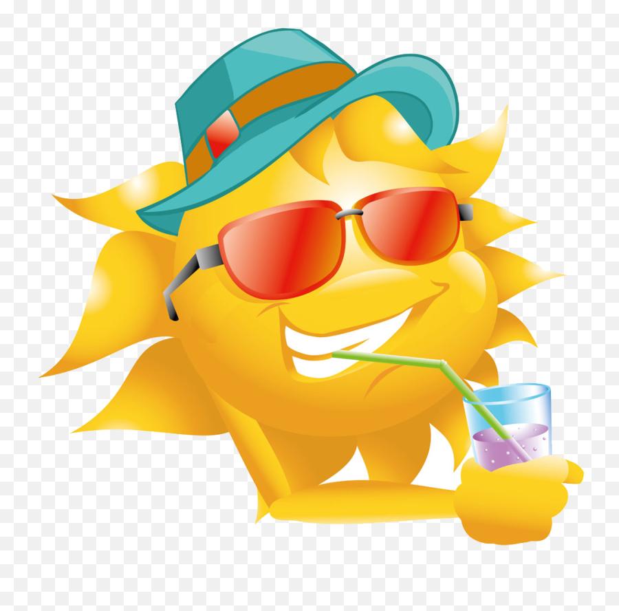 Sun Straw Clip Art Juice Drink Transprent - Smiley With Sun Sun Sunglasses And Hat Clipart Emoji,Drink Emoticon