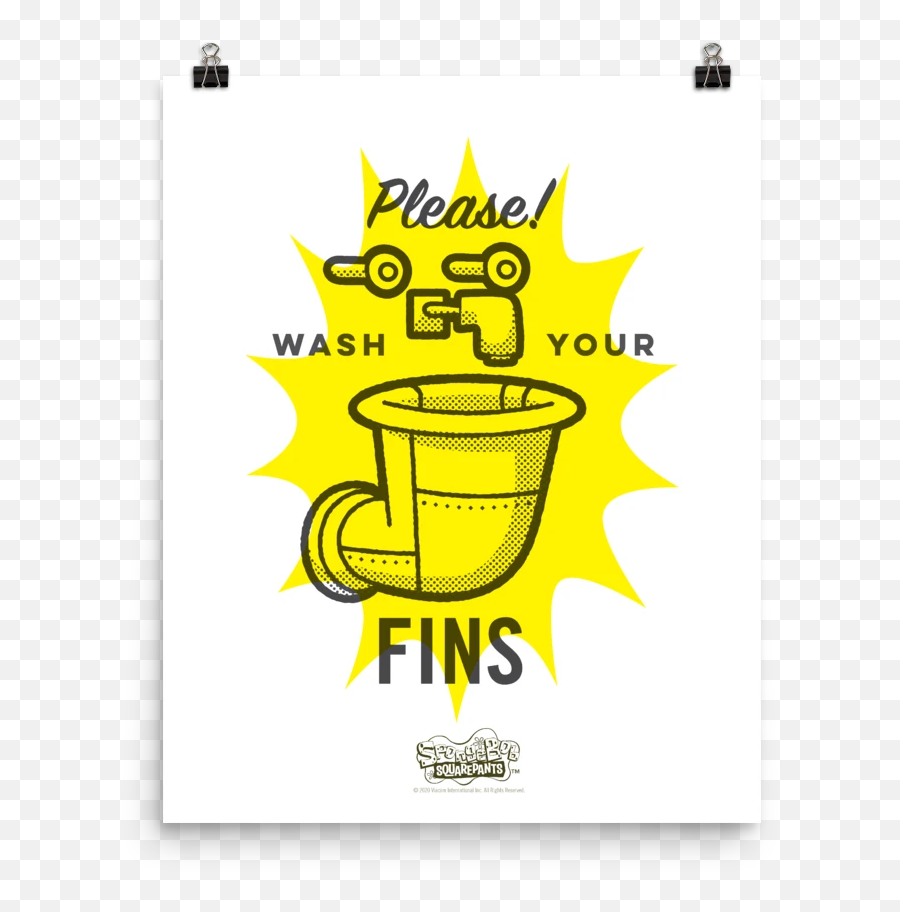 Spongebob Squarepants Wash Your Fins Premium Satin Poster - Wash Your Fins Spongebobo Emoji,Drum Set Emoji