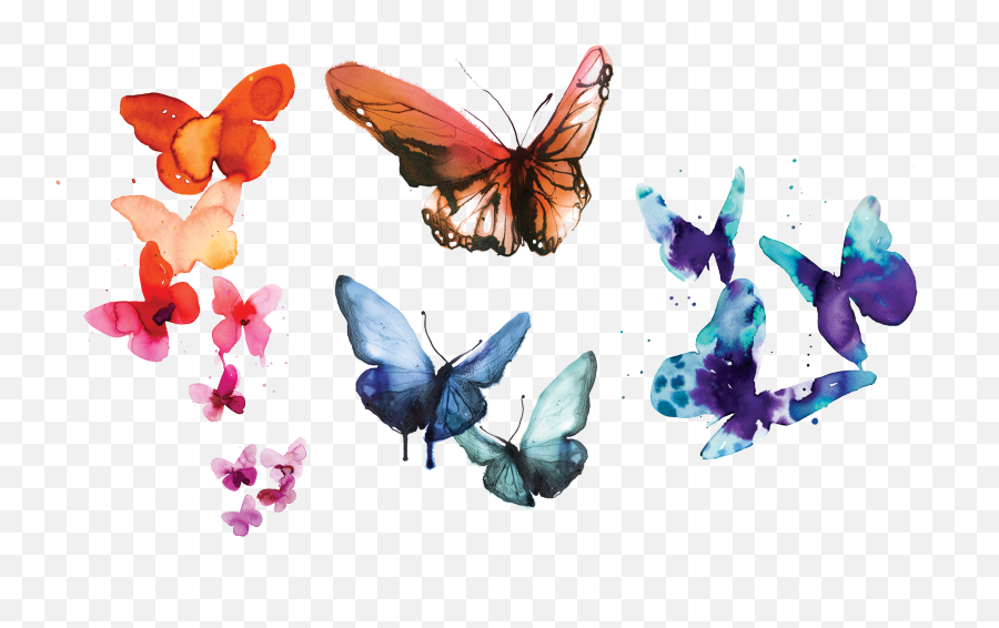 Watercolor Butterflies Set Butterfly Watercolor Butterfly - Transparent Background Watercolor Butterflies Flying Png Emoji,Butterfly Emoji Iphone