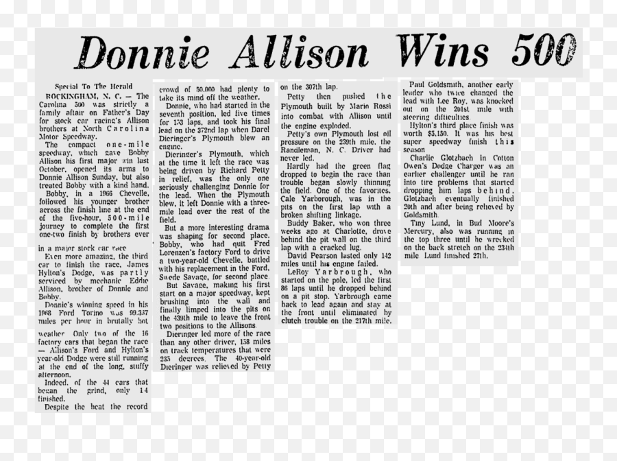 June 16 1968 Donnie Allison Wins His First One - Document Emoji,Exited Emoji