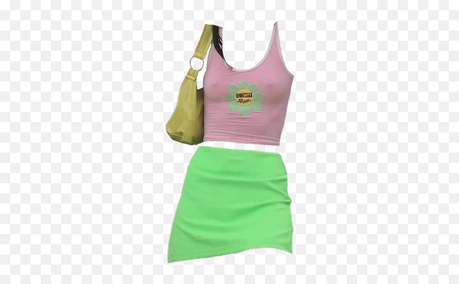 Outfit Outfits Skirt Tanktop Green Pink - Active Tank Emoji,Cute Emoji Outfits