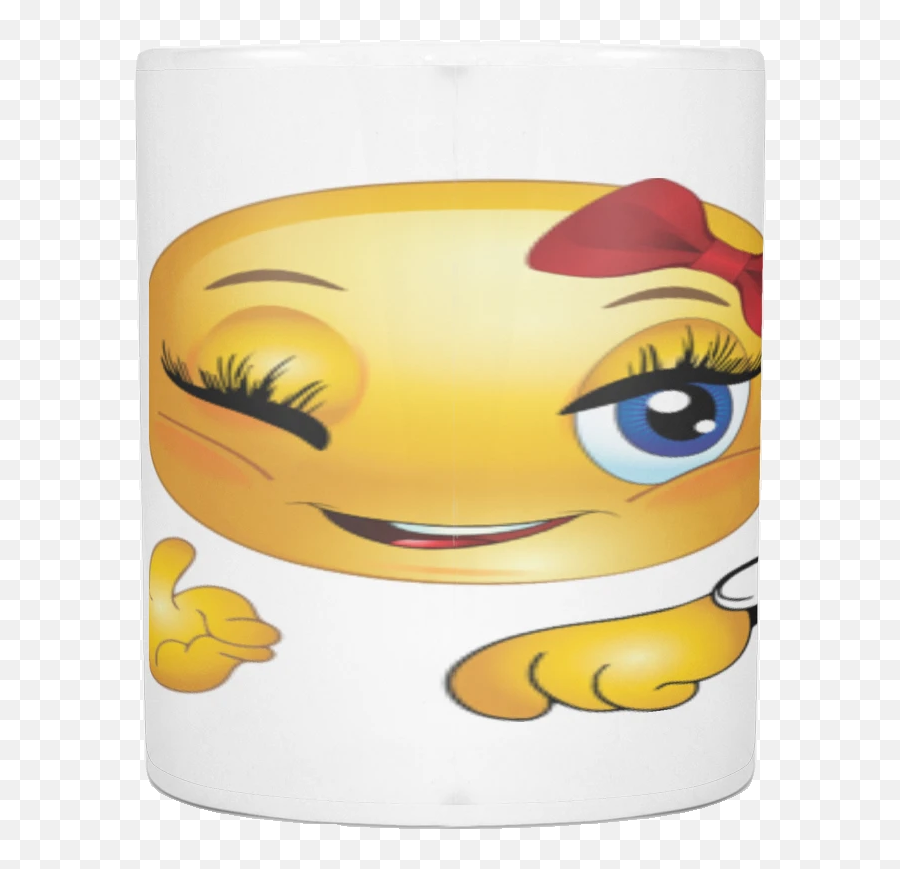 Girl Smiley With Bow On 11 Ounce Coffee Mug - Cartoon Emoji,Bow Emoticon