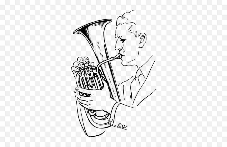 Vector Illustration Of Man Playing Alto - Playing Tuba Clipart Black And White Emoji,French Horn Emoji