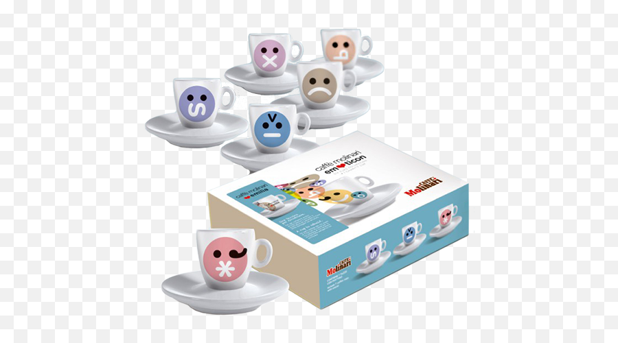 Molinari Emoticons Espresso Cups Inc Saucer 6pcs - Caffe Molinari Emoticon Emoji,Different Emoticons