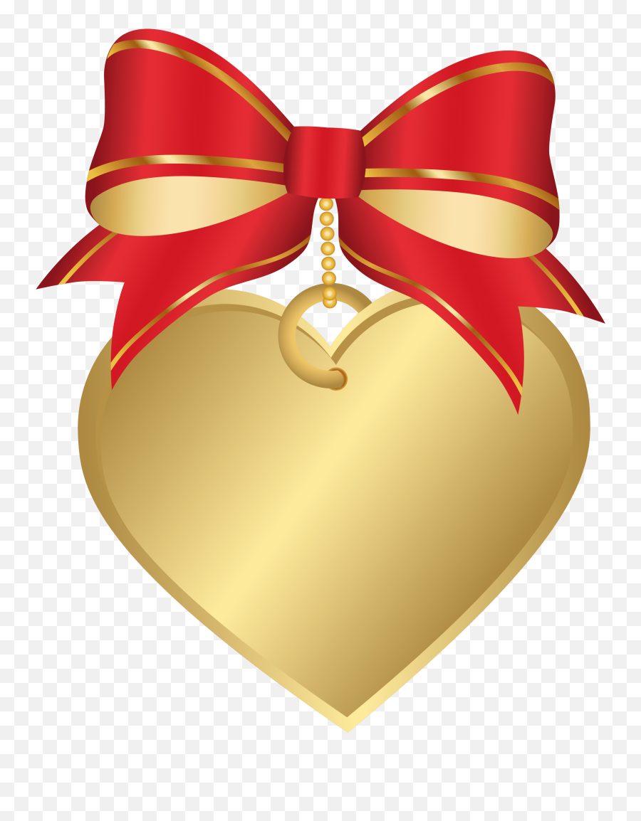Gold Heart With Red Bow Transparent Png Clip Art Image - Red Heart With Gold Ribbon Emoji,Golden Heart Emoji