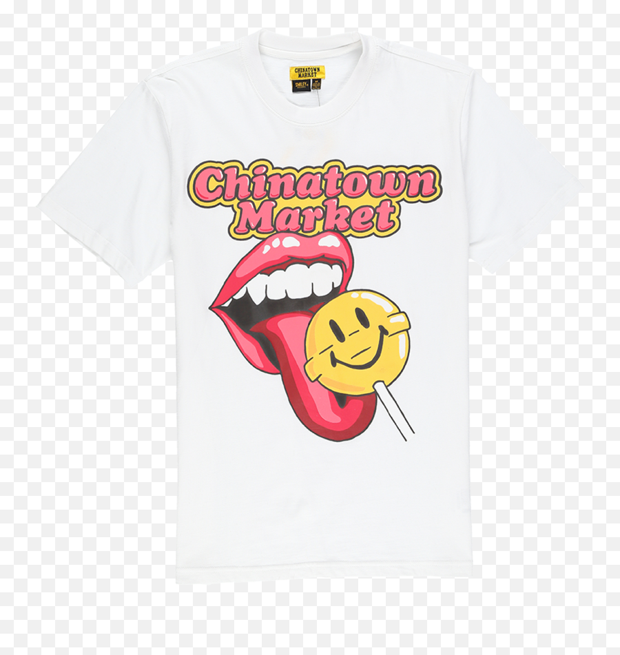 Chinatown Market Smiley Lollipop T - Shirt White Chinatown Market Lollipop Shirt Emoji,Yay Emoticon