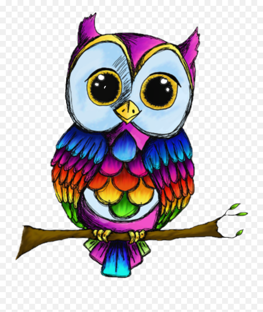 Scowls Sticker - Rainbow Owl Png Clipart Full Size Clipart Rainbow Owl Png Emoji,Emoji Owl