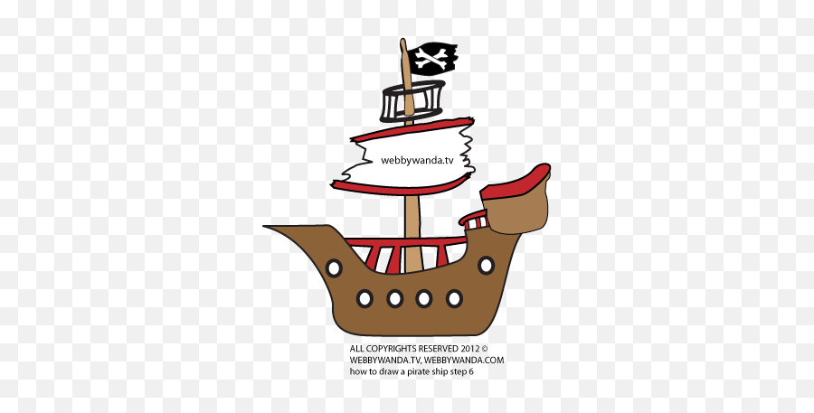 Draw A Cartoon Pirate Ship Step 7 - Easy Drawings Of A Pirate Ship Emoji,Pirate Ship Emoji