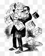 Vector Illustration Of Man Trying To Carry Too Many Boxes - Emoji