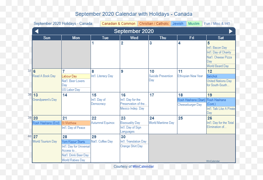 September 2020 Calendar With Holidays - Canada Vertical Emoji,Persian Flag Emoji