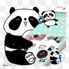 Download Cartoon Panda Pink Bow Cute Green Themes Desktop - Pandas De Amor Para Dibujar Emoji,Panda Emoji Keyboard