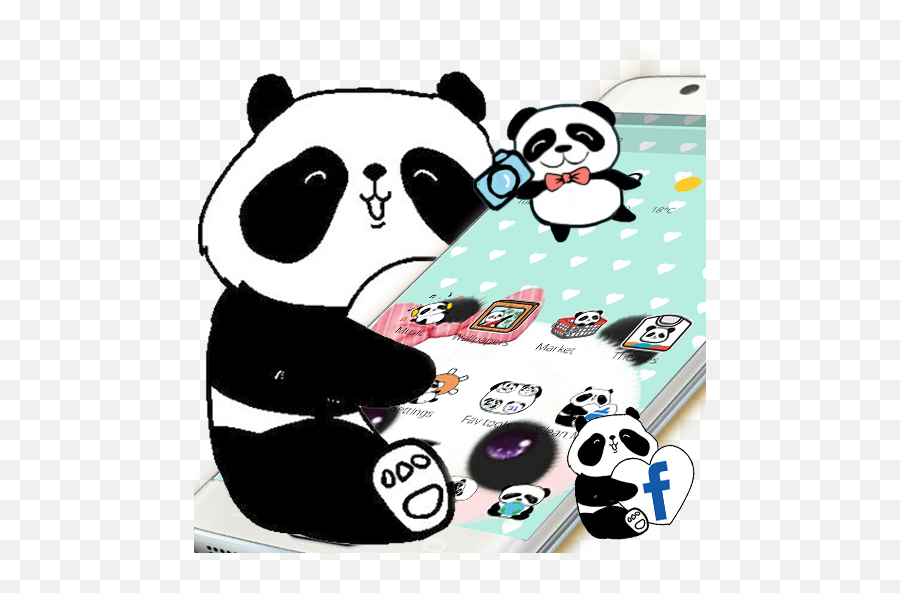 Download Cartoon Panda Pink Bow Cute Green Themes Desktop - Pandas De Amor Para Dibujar Emoji,Panda Emoji Keyboard