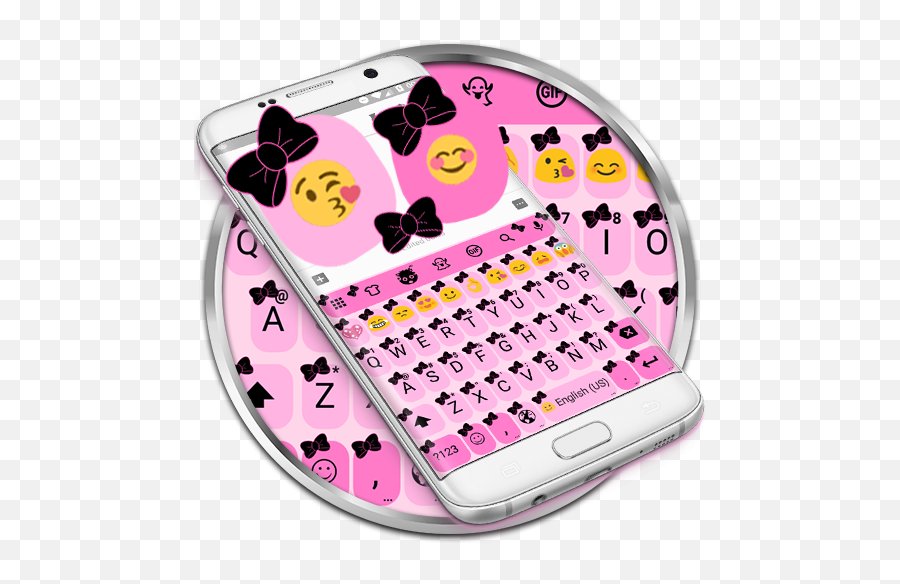 Ribbon Pink Black Emoji Keyboard Theme - Mobile Phone,Pink Emoji Keyboard