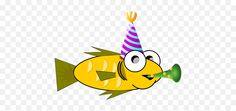 Party Fish Vector Image - Cartoon Fish With Party Hat Emoji,Party Horn Emoji