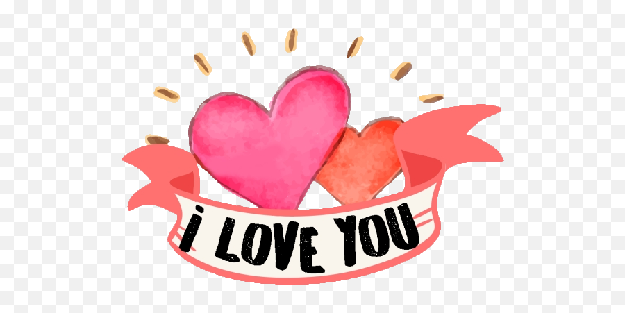 Iloveyou Love Heart Ribbon Watercolor - Love Emoji,Heart Ribbon Emoji