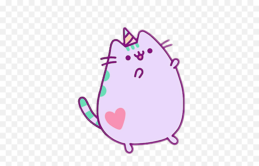 Kawaii Pusheen Cat Lila Party Heart - Pusheen Png Emoji,Pusheen The Cat Emoji