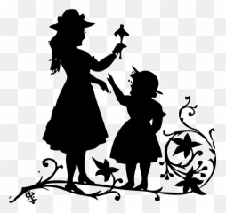 Fairy Tale Magic Wand Princess Playing - Black And White Mom Daughter Clipart Emoji