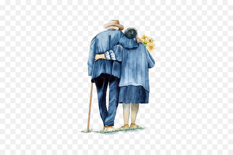Freetoedit Couple Oldman Oldwoman Love - Old Couple Walking Together Painting Emoji,Old Man Old Woman Emoji