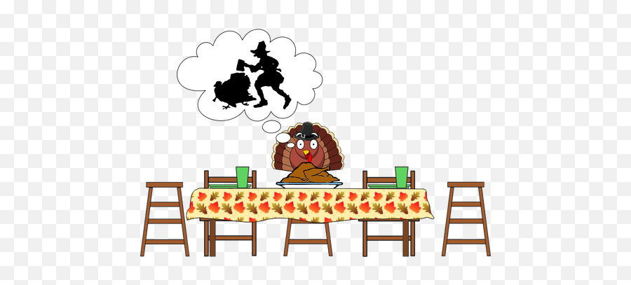 Scared Turkey - Cartoon Thanksgiving Dinner Table Emoji,Thinking Emoji