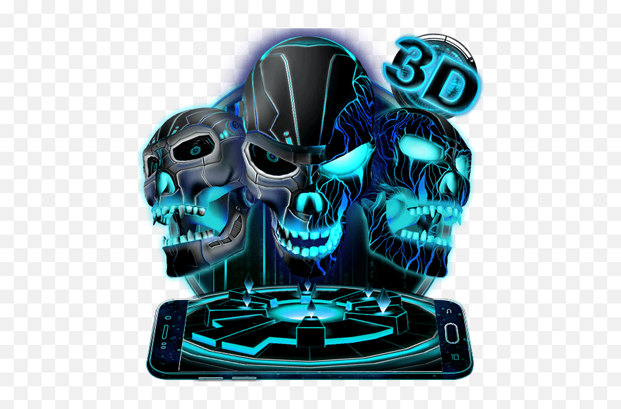 3d Devil Skull Theme Free Android App Market - Neon Tech Evil Skull 3d Theme Emoji,Skull Gun Knife Emoji