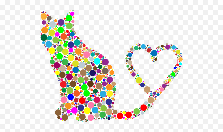 Cat 2 Silhouette Heart Tail Circles Prismatic - Cat And Hearts Clip Art Emoji,Furry Emoji
