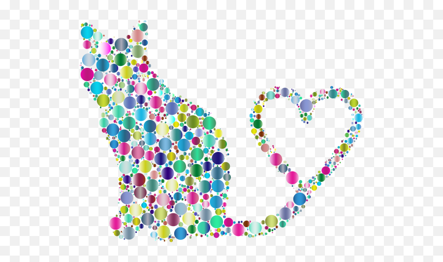 Cat 2 Silhouette Heart Tail Circles Prismatic 2 - Cat Emoji,Grumpy Cat Emoji