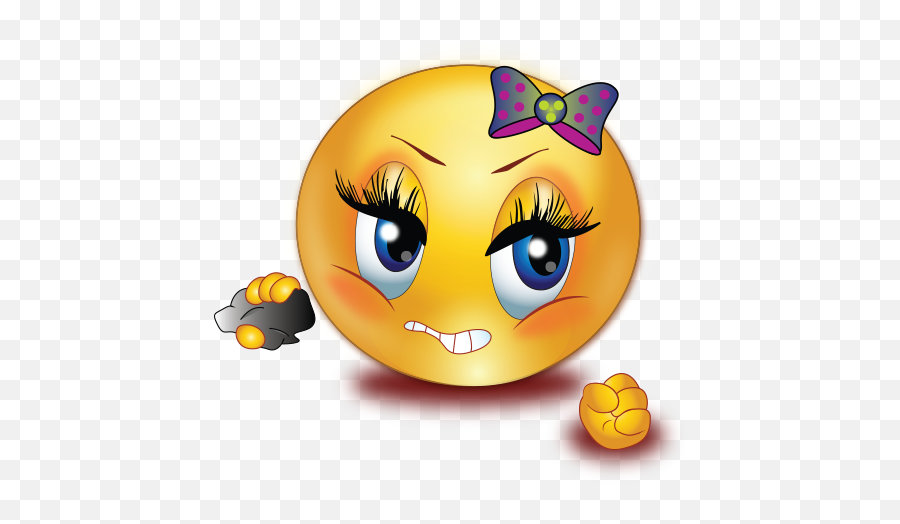 Angry Girl Holding Rock Emoji,Mad Emoji