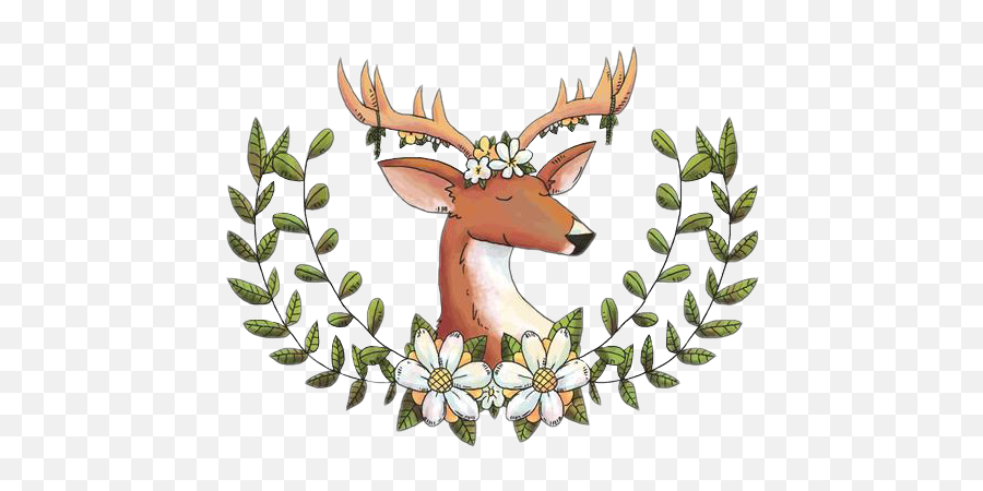 Deer Doe Buck Antlers Flowers Leaves - Coronas De Hojas Vectores Emoji,Deer Hunting Emoji