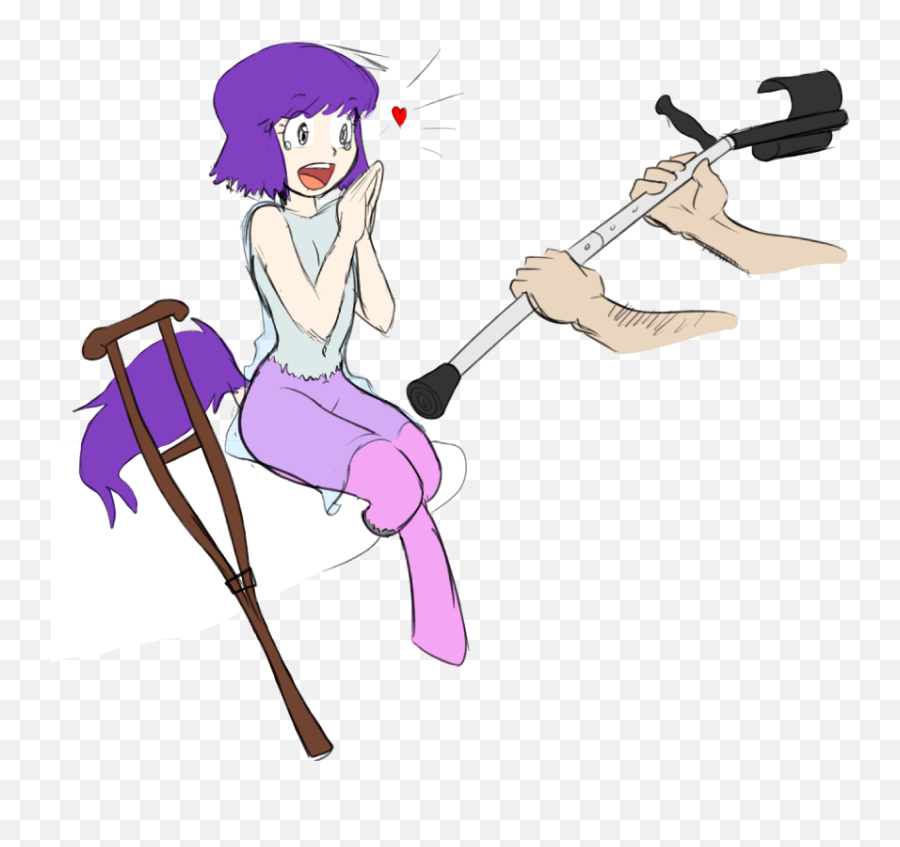 Dj Black N White Crutches Father And - Anime Girl On Crutches Emoji,Hiker Emoji